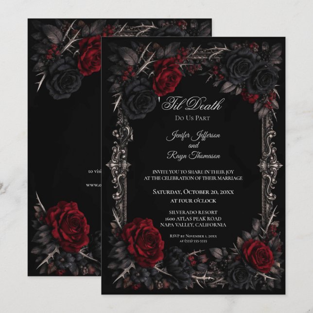Elegant gotisk blomvig vigselinbjudan inbjudningar (Fram/baksida)