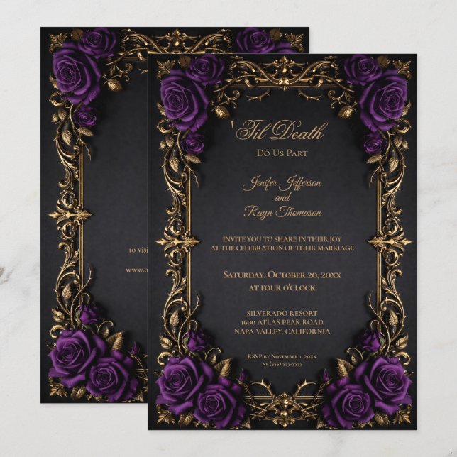 Elegant gotisk blomvigdsinbjudan inbjudningar (Fram/baksida)