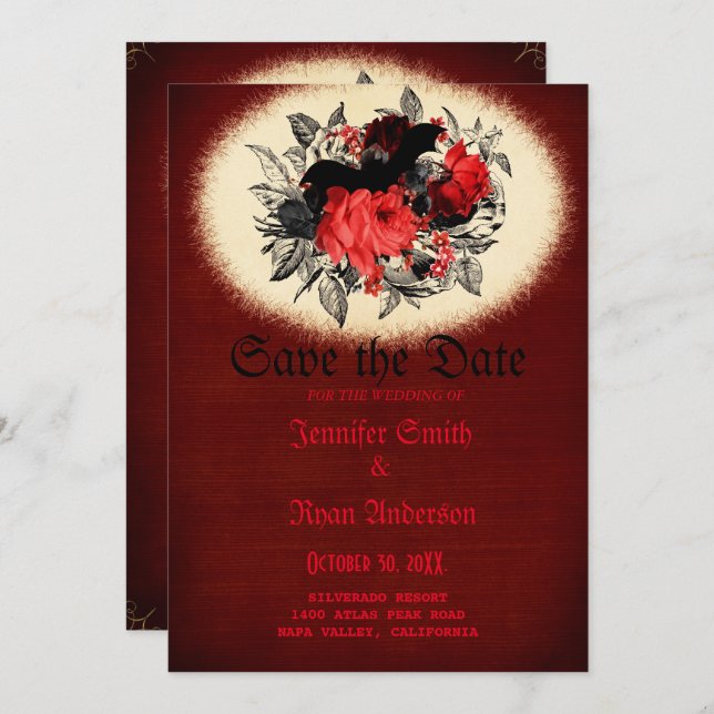 Elegant gotisk bröllop spara datum kallelse inbjudningar (Fram/baksida)