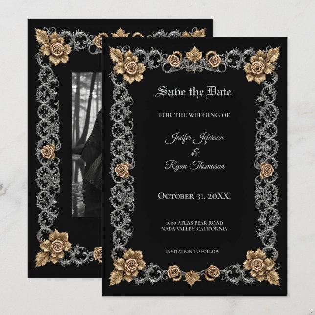 Elegant gotisk bröllopsdatering meddelande (Fram/baksida)
