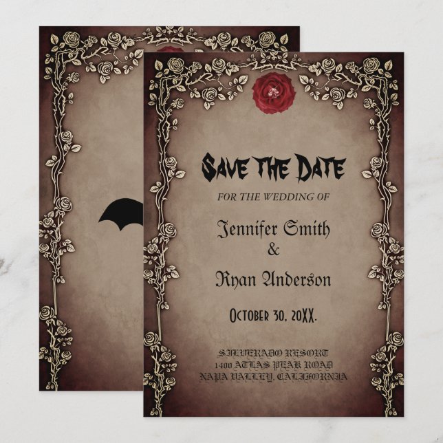 Elegant gotisk bröllopsinbjudan att spara datum inbjudningar (Fram/baksida)