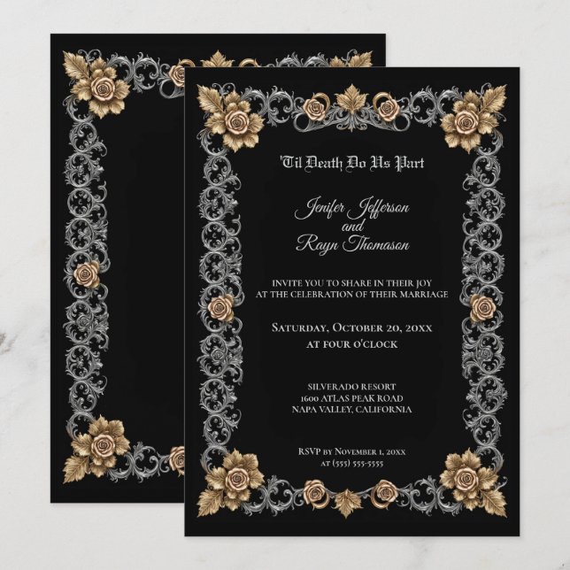 Elegant gotisk bröllopsinbjudan inbjudningar (Fram/baksida)