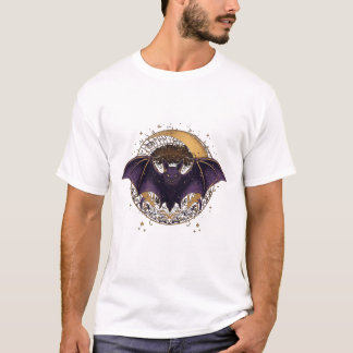Elegant gotisk fladdermus framför halvmåne t shirt