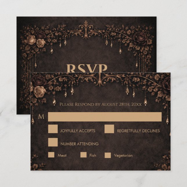 Elegant gotisk halloween bröllop RSVP-kort OSA Kort (Fram/baksida)
