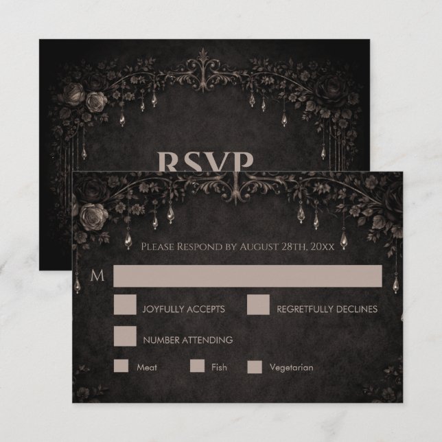 Elegant gotisk halloween bröllop RSVP-kort OSA Kort (Fram/baksida)