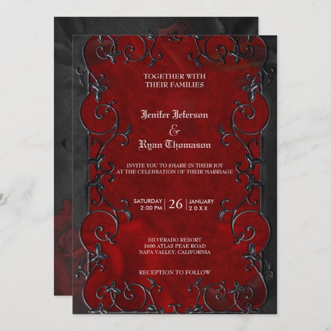 Elegant gotisk halloween-bröllopsinbjudan inbjudningar (Fram/baksida)