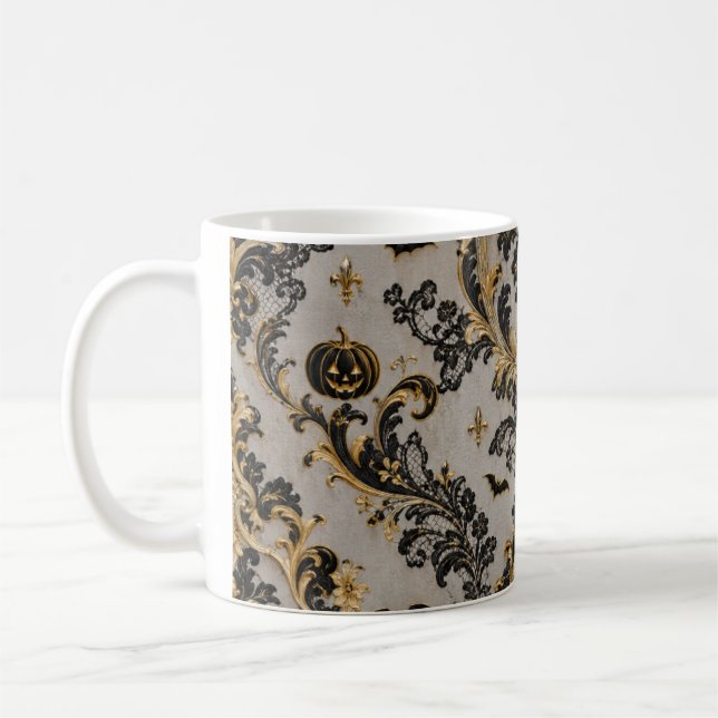 Elegant gotisk Halloween Damaskmugg Kaffemugg (Vänster)