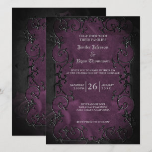 Elegant gotisk halloween lila bröllopsinbjudan inbjudningar