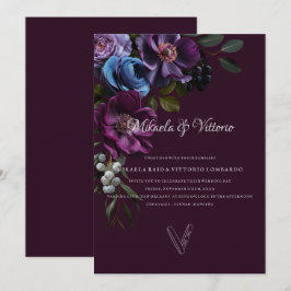 Elegant gotisk mörk blomsterbröllop inbjudningar