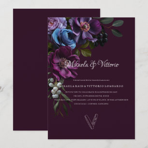 Elegant gotisk mörk blomsterbröllop inbjudningar