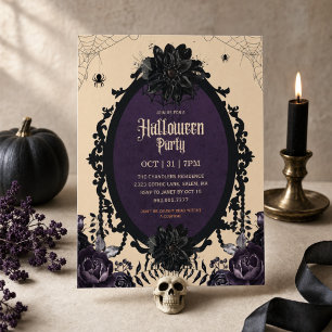 Elegant gotisk svart blomster vuxen Halloween-fest Inbjudningar