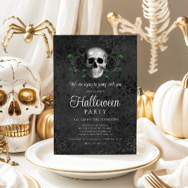 Elegant gotisk svart blomsterlik kalle Halloween Inbjudningar
