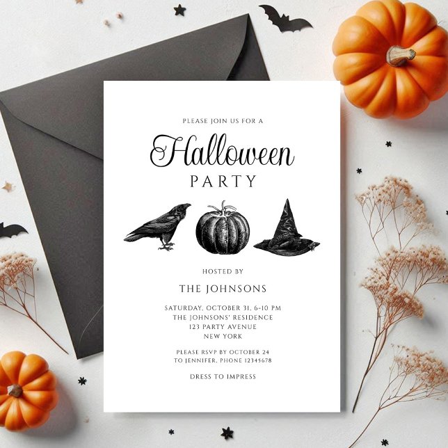 Elegant gotisk svart pumpa Halloween Inbjudningar (Elegant Gothic Black Pumpkin Halloween Invitation)