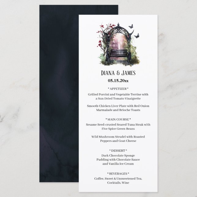 Elegant gotisk trädgårdsbank meny (Fram/baksida)