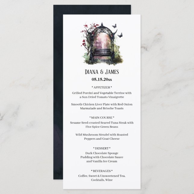 Elegant gotisk trädgårdssoffa meny (Fram/baksida)