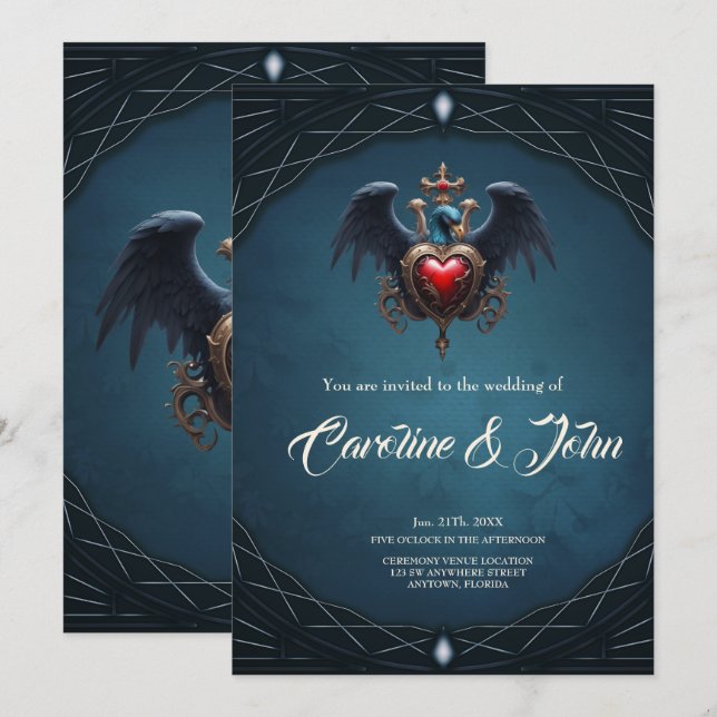Elegant gotiskt hjärta med fantasi. inbjudningar (Fram/baksida)