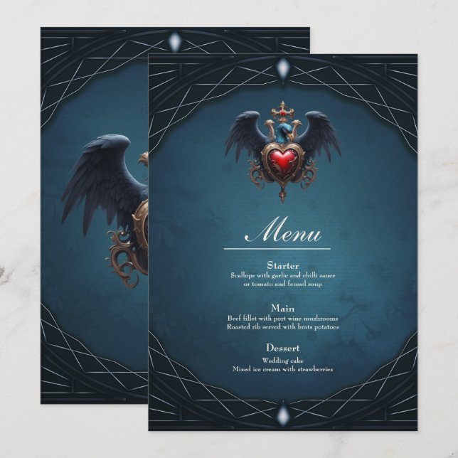 Elegant gotiskt hjärta med fantasi. meny (Fram/baksida)