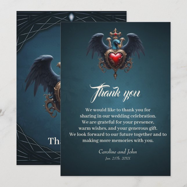 Elegant gotiskt hjärta med fantasi. tack kort (Fram/baksida)