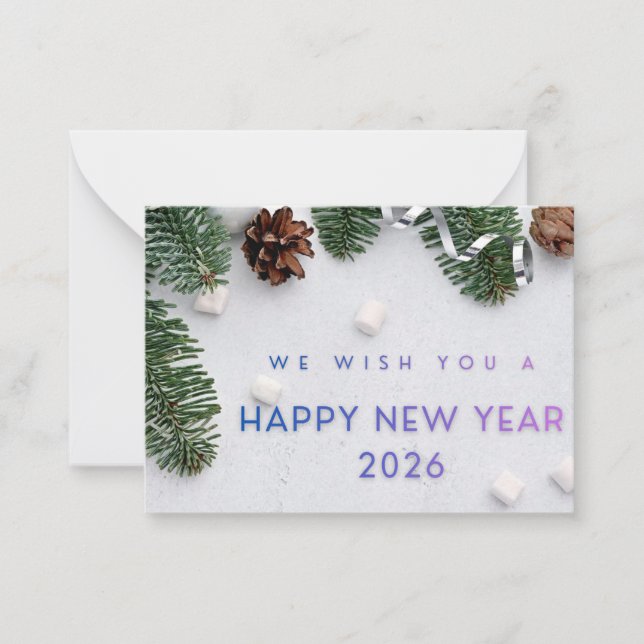 Elegant Gott Nytt År 2026 Platt Notkorth Anteckningskort (Framsida)