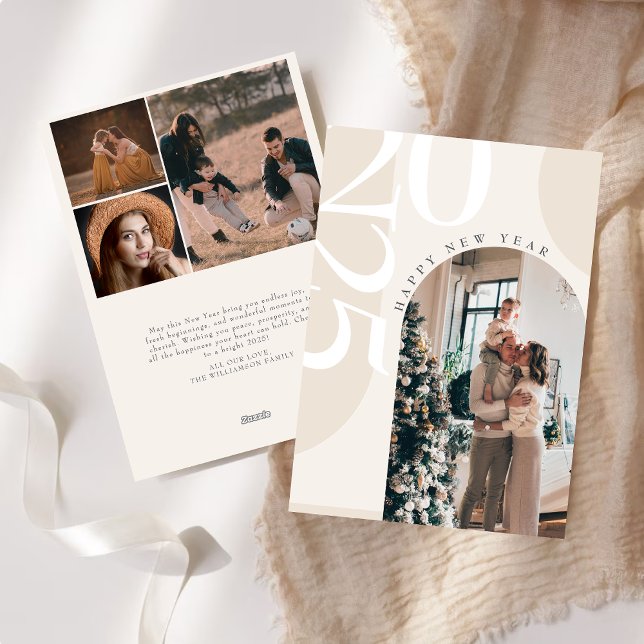 Elegant Gott Nytt År Bågformad Foto Unik 2025  Julkort (Skapare uppladdad)