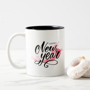 "Elegant Gott nytt år Calligraphy" Två-Tonad Mugg