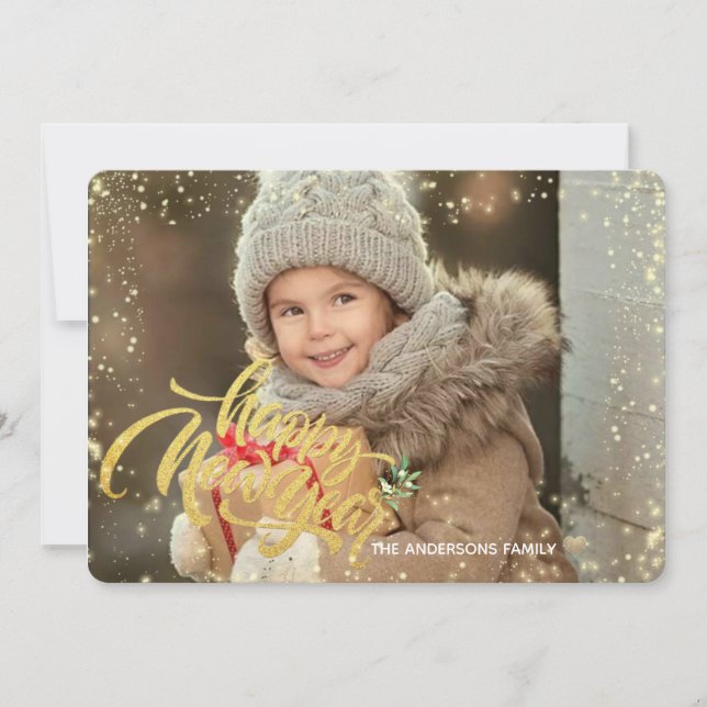 Elegant Gott nytt år | Guld | Glitter Dotsa Ho Julkort (Framsida)