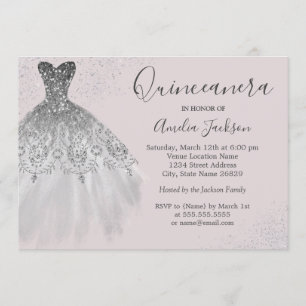 Elegant Gown Dusty Rosa Quinceanera-inbjudan Inbjudningar
