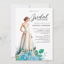 Elegant Gown Illustration with  Bridal Shower Inbjudningar