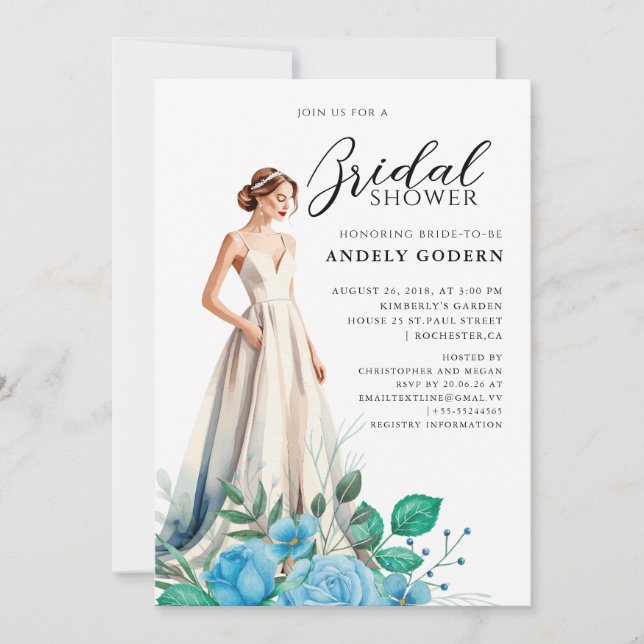 Elegant Gown Illustration with  Bridal Shower Inbjudningar (Framsida)
