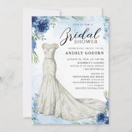 Elegant Gown Illustration with  Bridal Shower Inbjudningar