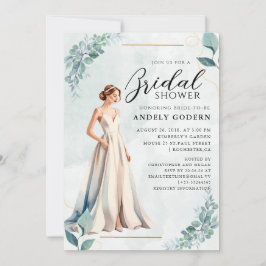 Elegant Gown Illustration with  Bridal Shower Inbjudningar
