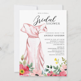 Elegant Gown Illustration with  Bridal Shower Inbjudningar