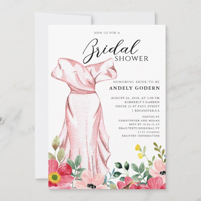 Elegant Gown Illustration with  Bridal Shower Inbjudningar (Framsida)