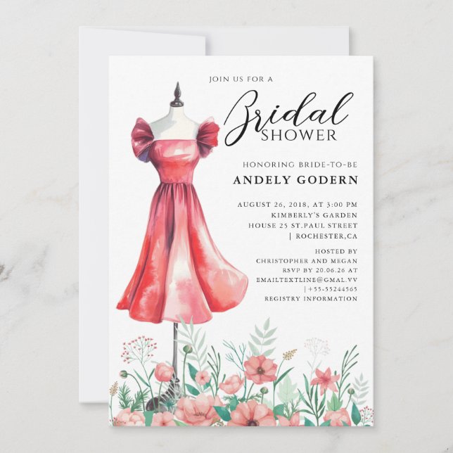 Elegant Gown Illustration with  Bridal Shower Inbjudningar (Framsida)