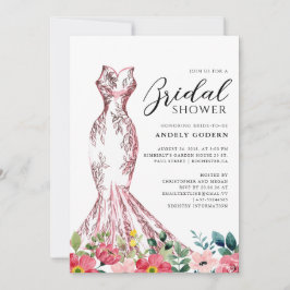 Elegant Gown Illustration with  Bridal Shower Inbjudningar