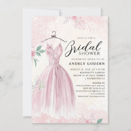 Elegant Gown Illustration with  Bridal Shower Inbjudningar