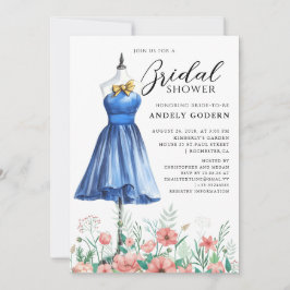 Elegant Gown Illustration with  Bridal Shower Inbjudningar