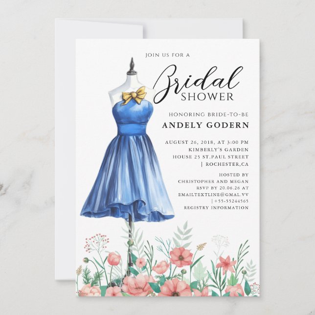 Elegant Gown Illustration with  Bridal Shower Inbjudningar (Framsida)