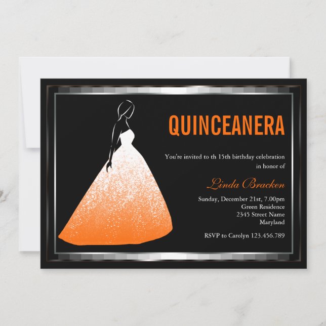 Elegant Gown Orange Quinceanera Inbjudan (Framsida)