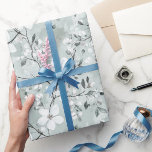 Elegant grå blå vita blommor bröllopsdusch presentpapper