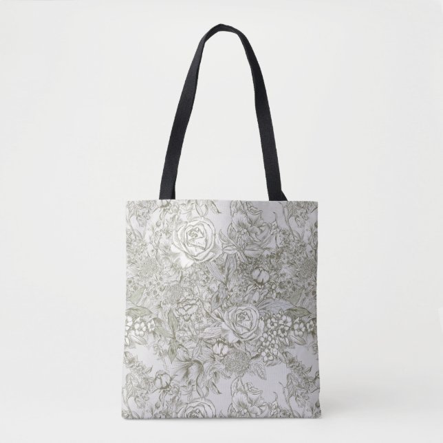 Elegant grå blommig Toile Tygkasse (Framsida)