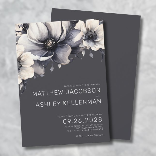 Elegant grå blomsterbröllop inbjudningar (Elegant Modern Gray Floral Wedding Invitation)