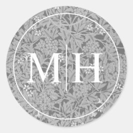 Elegant grå blomstermonogram bröllop runt klistermärke
