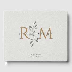Elegant grå botanisk monogram bröllop gästböcker