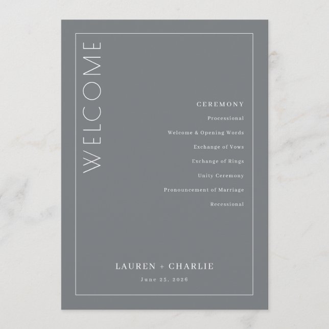 Elegant Grå Ceremoni Schema Program (Framsida)