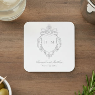Elegant Grå Chinoiserie Fågel Crest Bröllop Underlägg Papper Kvadrat