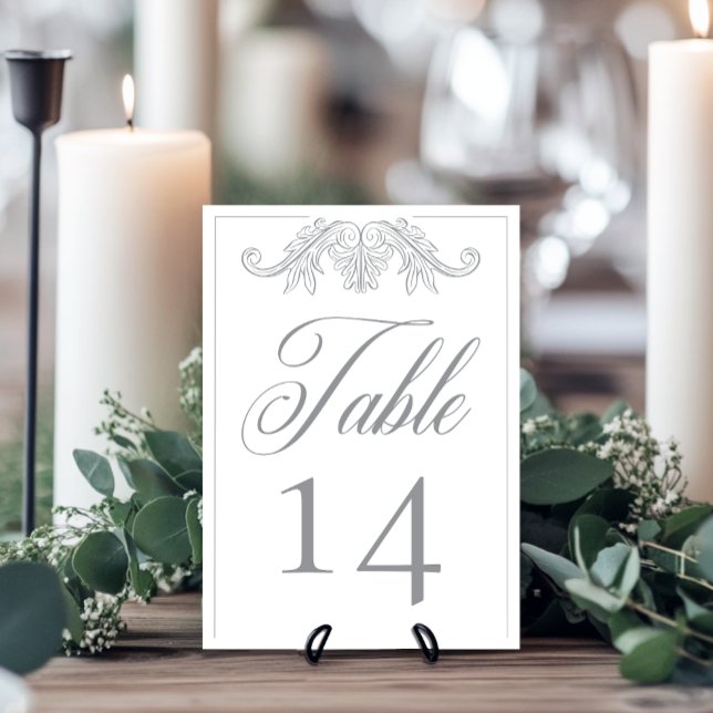 Elegant Grå Chinoiserie Fågel Kam Wedding Bordsnummer (Elegant Gray Chinoiserie Bird Crest Wedding Table Number)