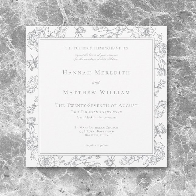 Elegant Grå Chinoiserie Fågel & Vapen Wedding Inbjudningar (Elegant Gray Chinoiserie Bird & Crest Wedding Invitation)