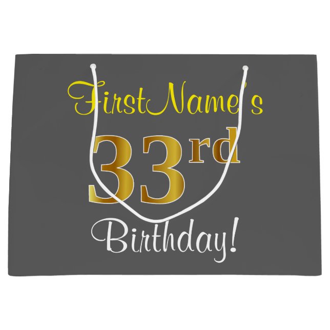 Elegant, Grå, Falsk Guld 33-årsdag + Namn (Framsidan)