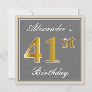 Elegant, Grå, Falsk Guld 41-årsdag + Namn Inbjudningar